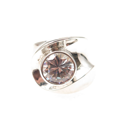 925 Sterling Silver Vintage Round-Cut C Z Modernist Oxidized Ring Size 6.25