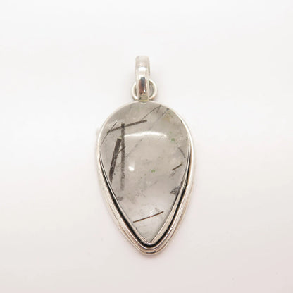 925 Sterling Silver Vintage Real Rutilated Quartz Pendant