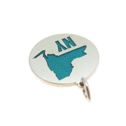 925 Sterling Silver Turquoise Enamel New York State Map Minimalist Charm Pendant