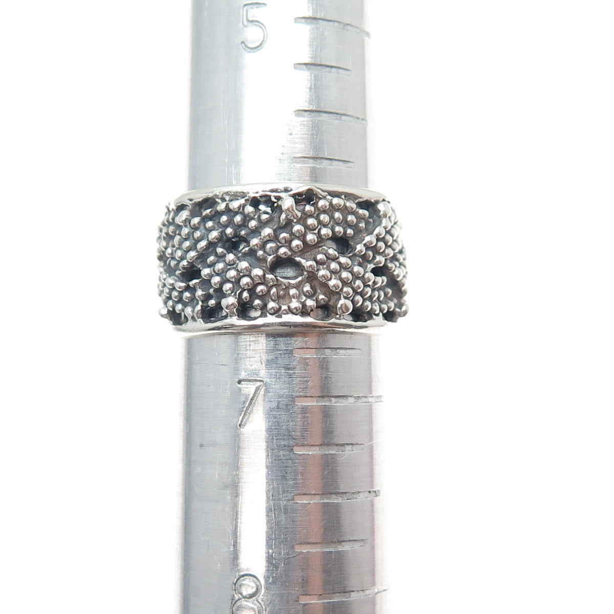925 Sterling Silver Vintage Woven Granulated Oxidized Band Ring Size 6.75