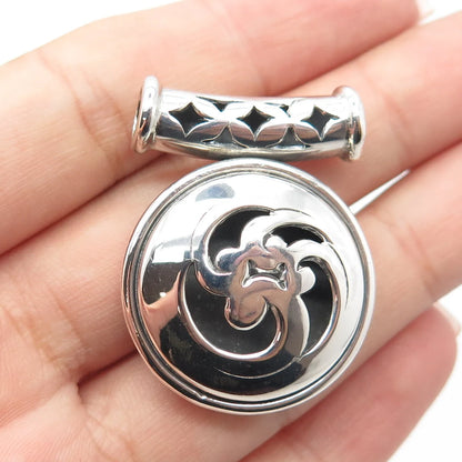 925 Sterling Silver Vintage ATI Floral Modernist Slide Pendant