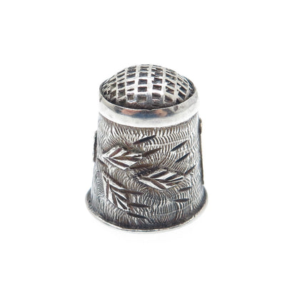 925 Sterling Silver Antique Mexico Floral Oxidized Sewing Thimble