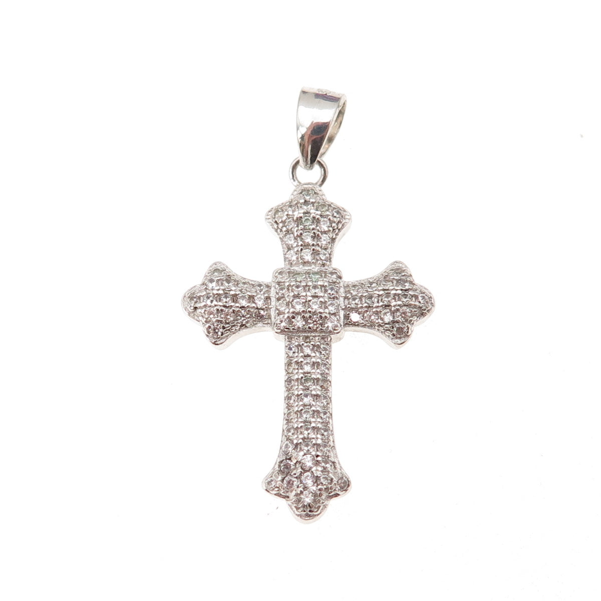925 Sterling Silver Round-Cut C Z Cross Charm Pendant