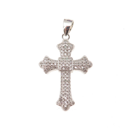 925 Sterling Silver Round-Cut C Z Cross Charm Pendant
