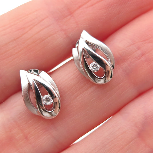 925 Sterling Silver Round-Cut C Z Flame Stud Earrings