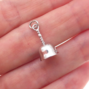 925 Sterling Silver Antique Art Deco Bell Oxidized 3D Charm Pendant