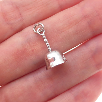 925 Sterling Silver Antique Art Deco Bell Oxidized 3D Charm Pendant