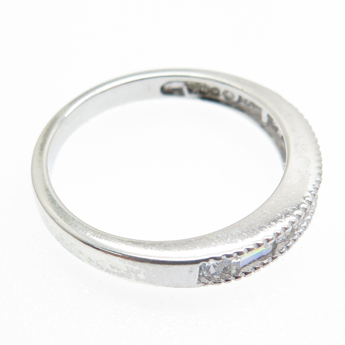 925 Sterling Silver Round & Emerald-Cut C Z Ring Size 9.25