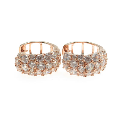 925 Sterling Silver Rose Gold Plated Round-Cut Shaped C Z Huggie Earrings