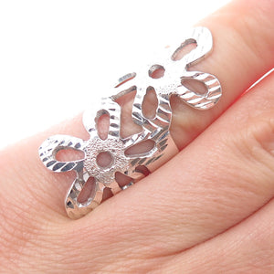 925 Sterling Silver Vintage Mexico Flower Blossom Bypass Ring Size 5.5