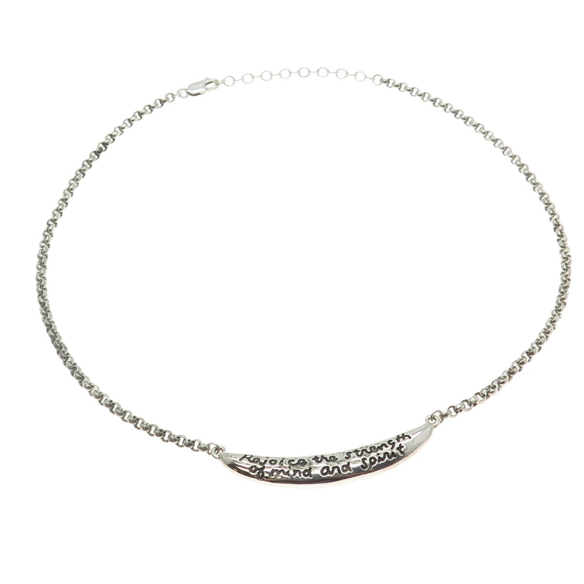 925 Sterling Silver Vintage "Rejoice The Strength of Mind & Spirit" Necklace 18"