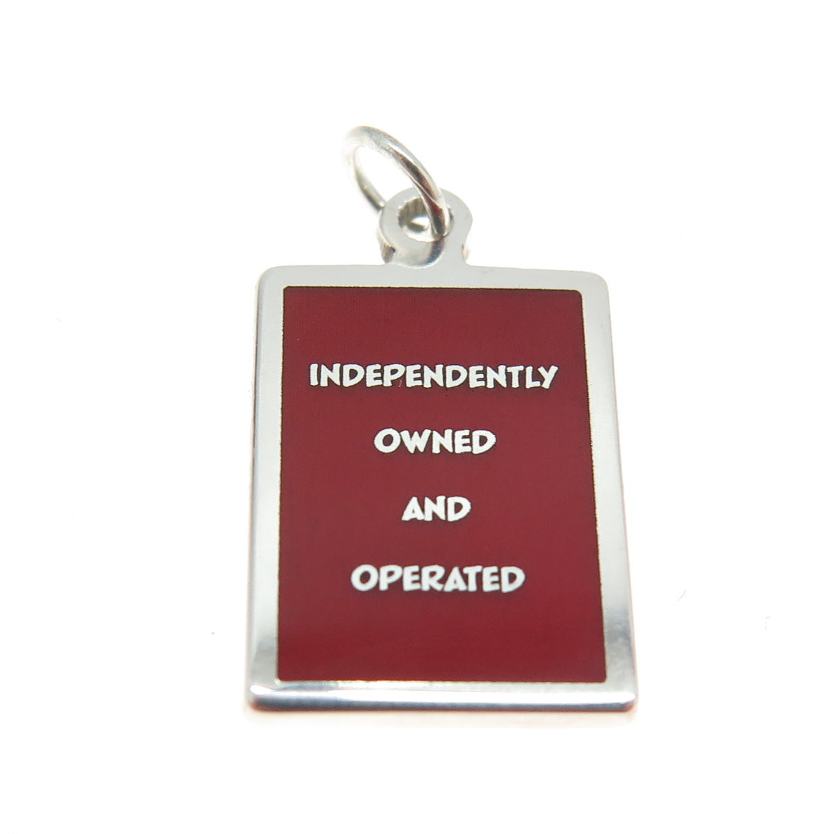 925 Sterling Silver Enamel "Independently Owned & Operated" Minimalist Pendant