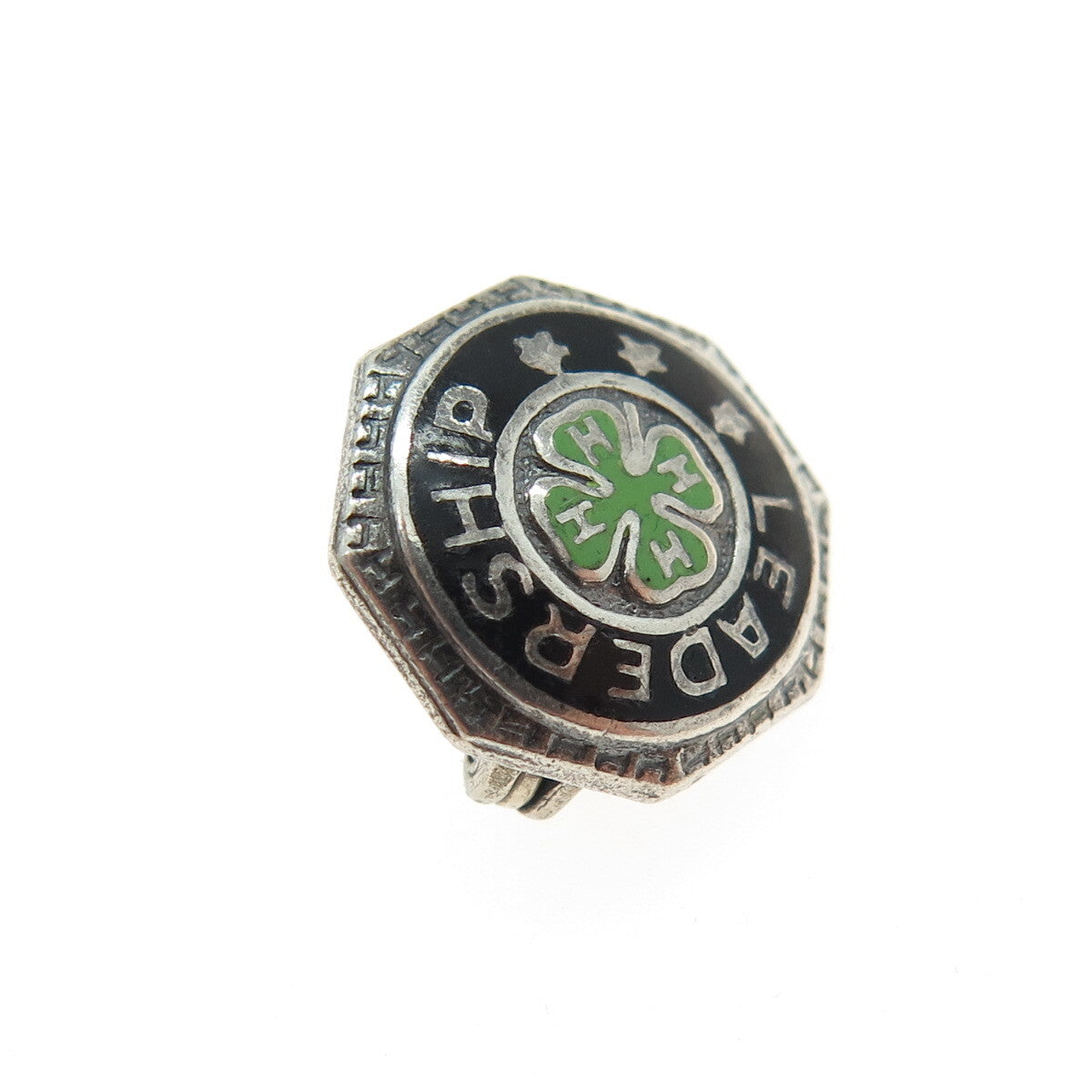 925 Sterling Silver Antique Enamel 4-H Club Leadership Achievement Pin Brooch