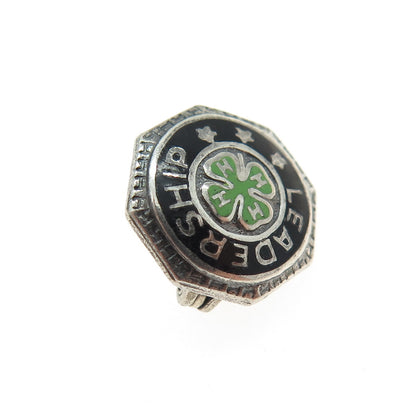 925 Sterling Silver Antique Enamel 4-H Club Leadership Achievement Pin Brooch