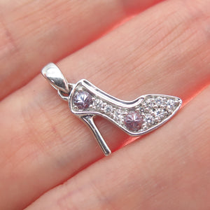 925 Sterling Silver Round-Cut Lavender & White C Z High Heel Shoe Mini Pendant