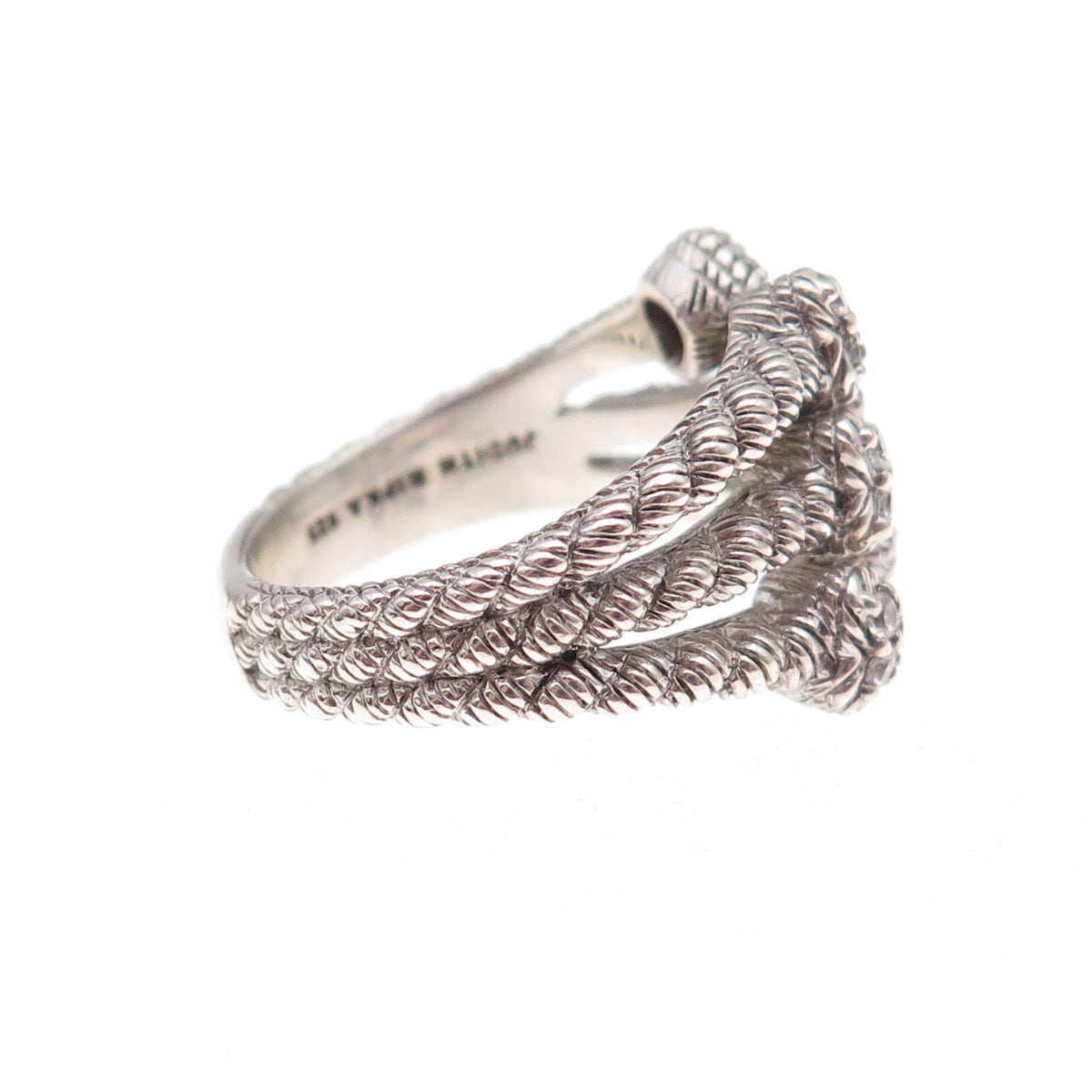 Judith Ripka 925 Sterling Silver C Z Heart 3-Row Adjustable Ring Size 7.75