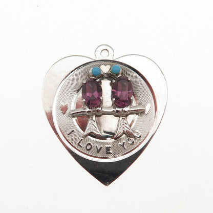 Town & Country 925 Sterling Silver Vintage Rhinestone Birds Heart Charm Pendant