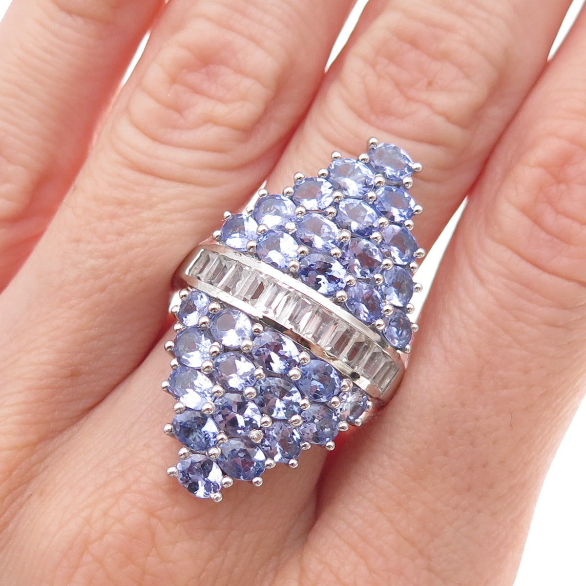Chuck Clemency 925 Sterling Silver Real Tanzanite & White Topaz Ring Size 8.25