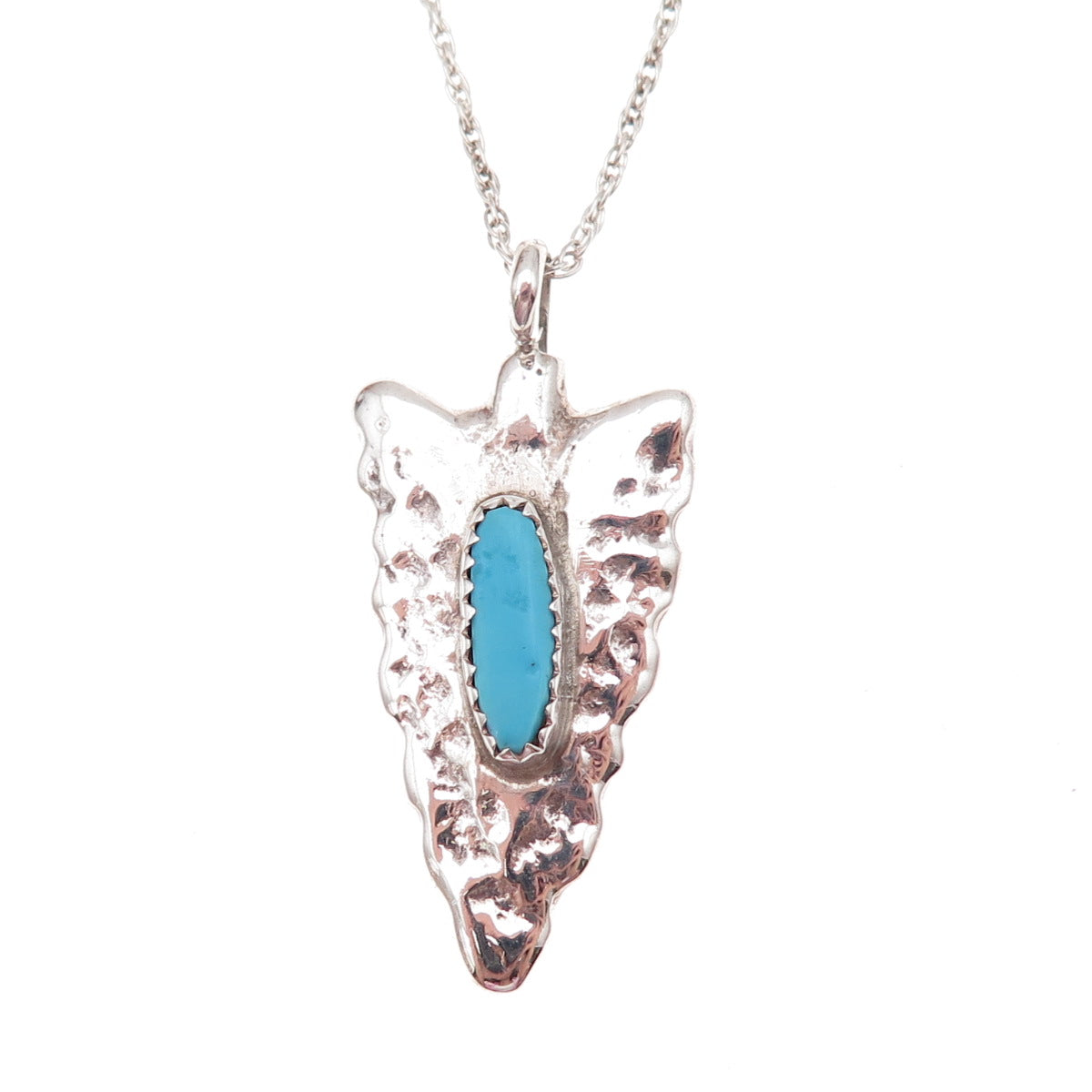 Old Pawn Sterling Silver Vintage Turquoise Arrow Singapore Chain Necklace 16"