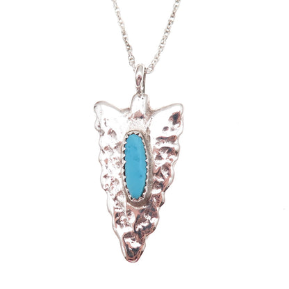 Old Pawn Sterling Silver Vintage Turquoise Arrow Singapore Chain Necklace 16"