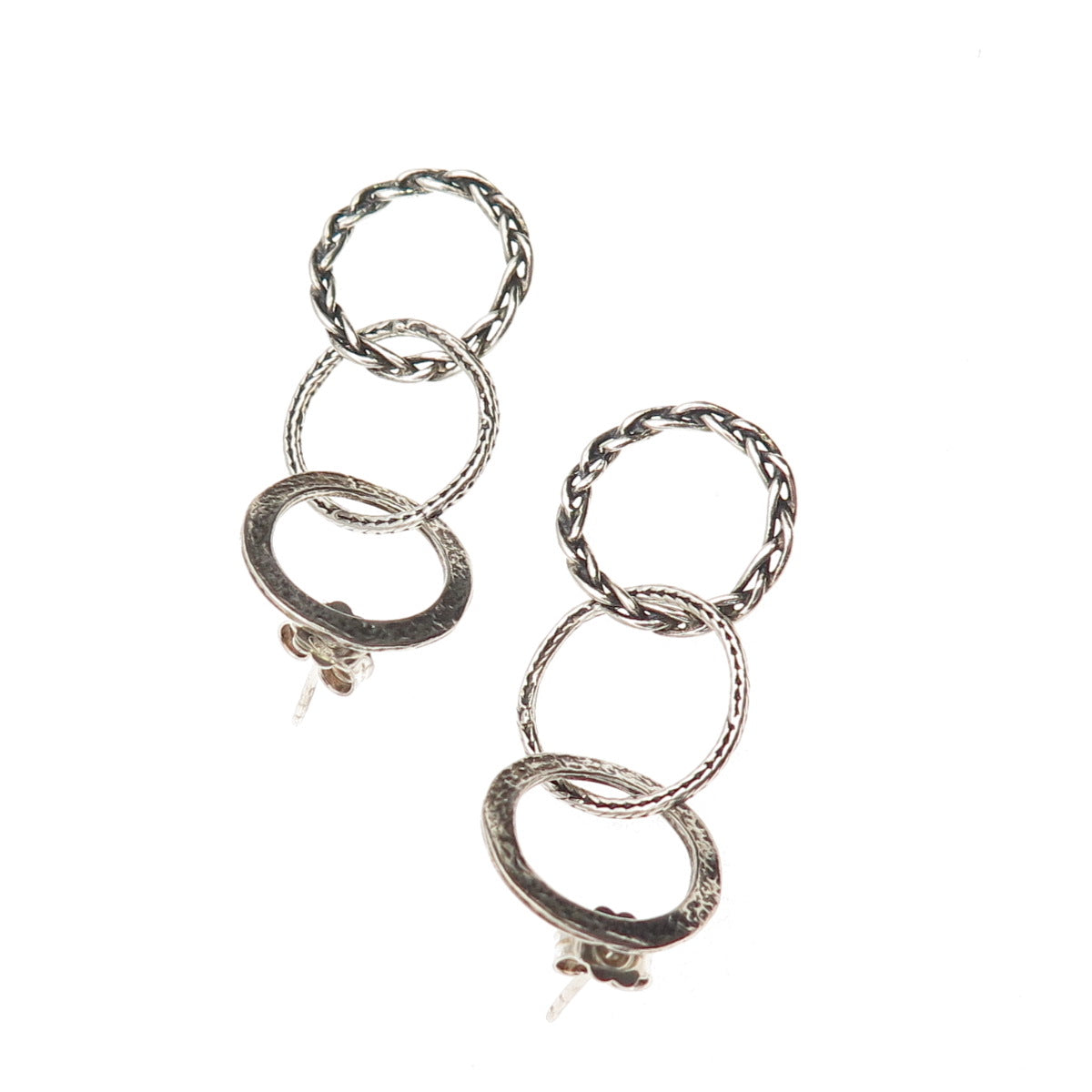Didae 925 Sterling Silver Vintage Israel Interlocked Circle Dangle Earrings