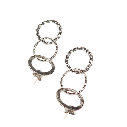 Didae 925 Sterling Silver Vintage Israel Interlocked Circle Dangle Earrings