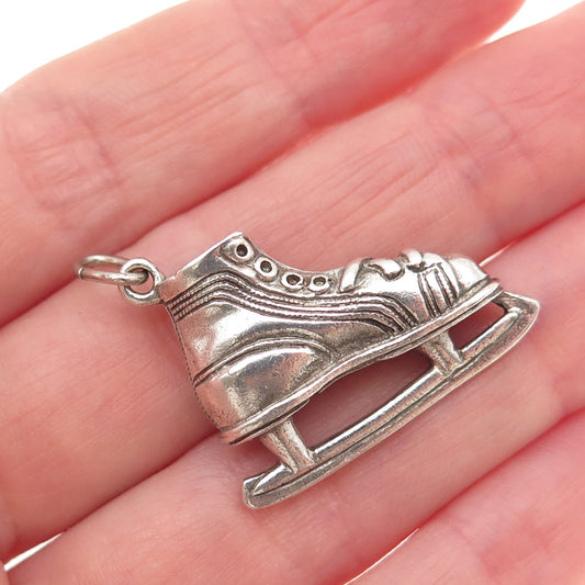 BEAU 925 Sterling Silver Vintage Ice Skating Shoe Oxidized Charm Pendant