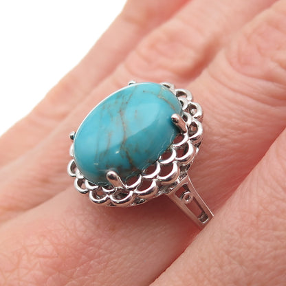 Lenox 925 Sterling Silver Real Bisbee Turquoise Floral Ring Size 7.25