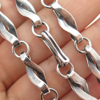 925 Sterling Silver Vintage Mexico Modernist Twisted Chain Oxidized Necklace 24"