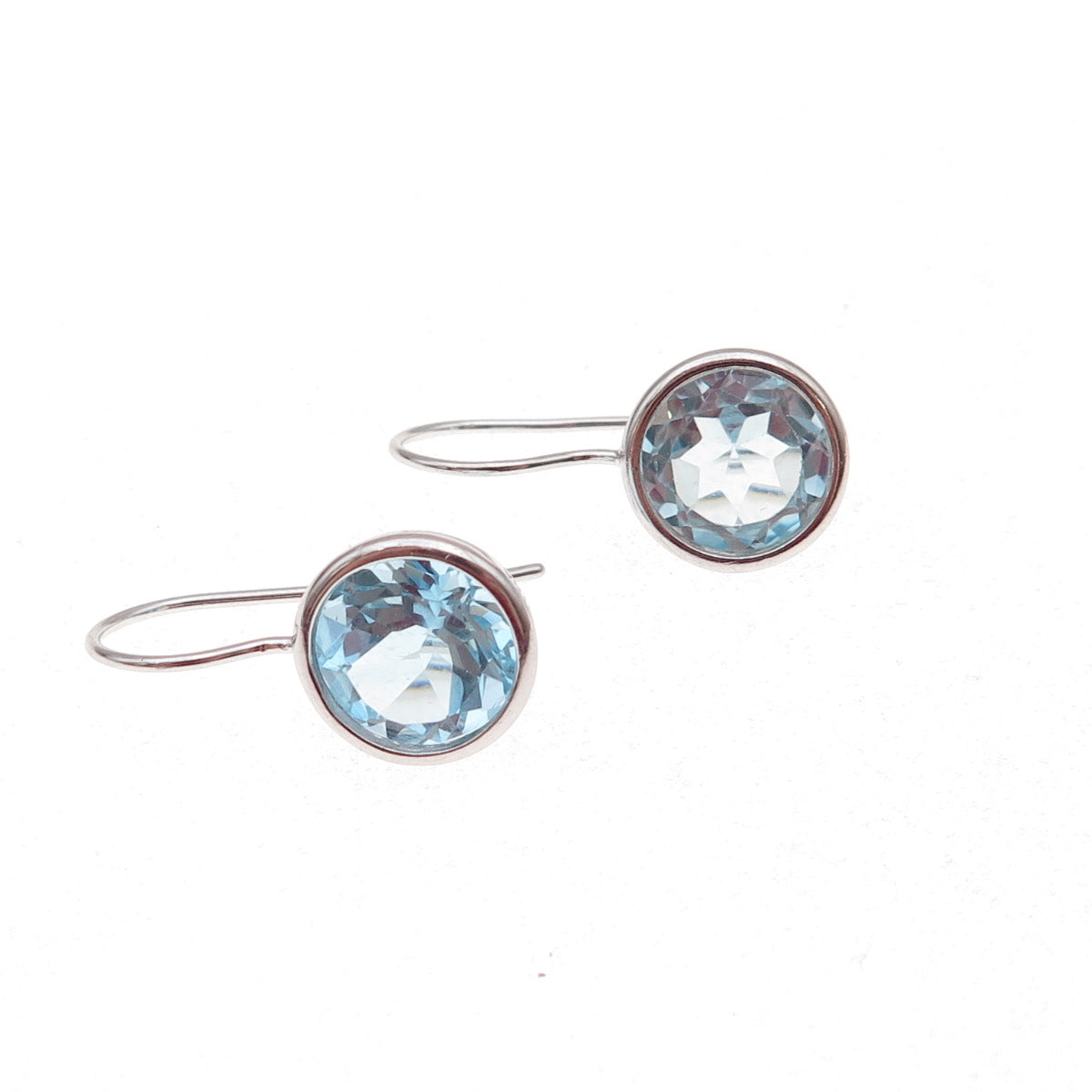 Han 925 Sterling Silver Real Round-Cut Blue Topaz Dangle Earrings