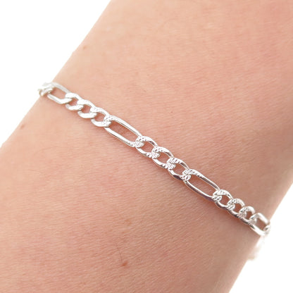 Han 925 Sterling Silver Vintage Italy Figaro Link Bracelet 7"