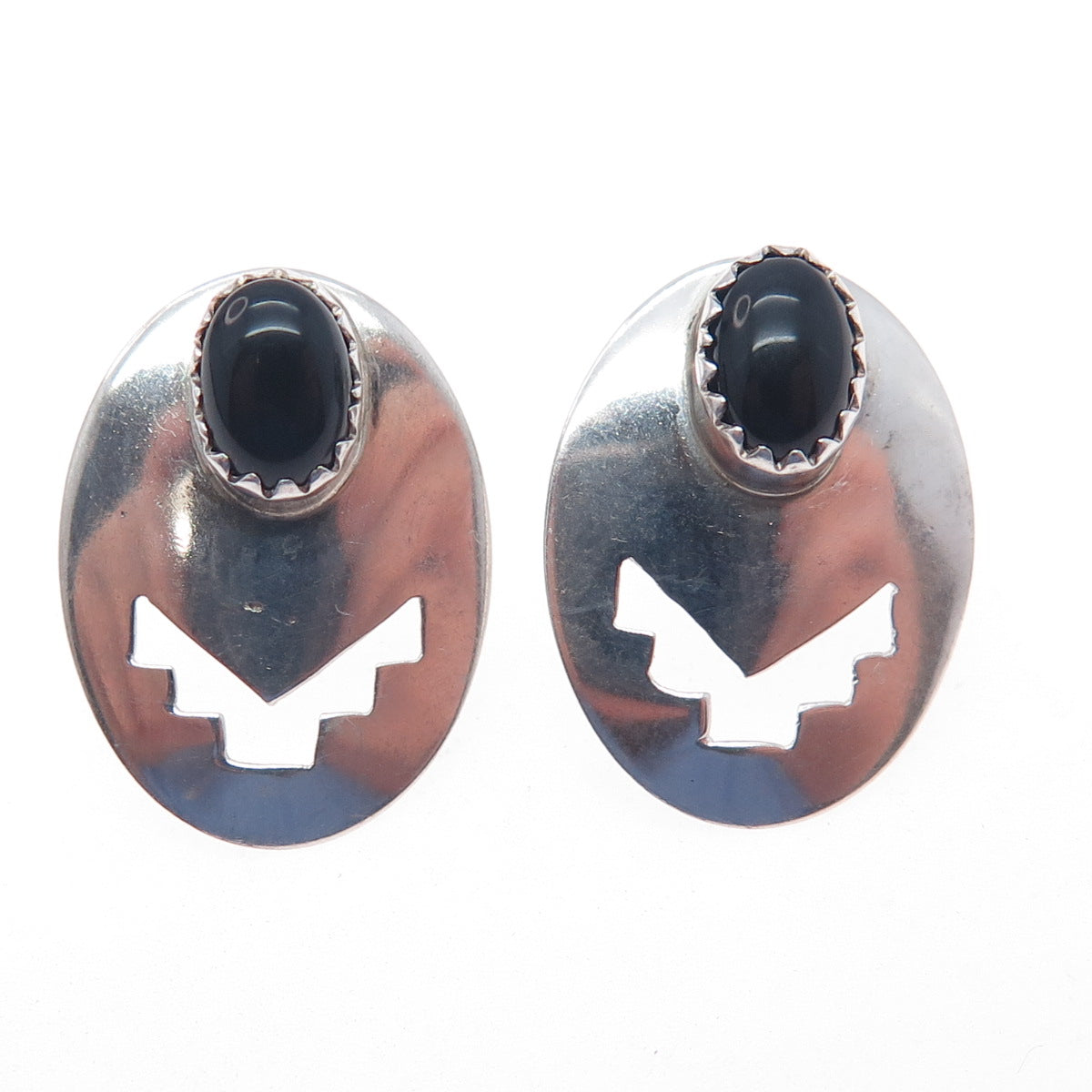 Old Pawn 925 Sterling Silver Vintage Southwestern Black Onyx Tribal Earrings