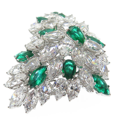 925 Sterling Silver Vintage Pear & Marquise Nano Emerald C Z Sparkle Pin Brooch