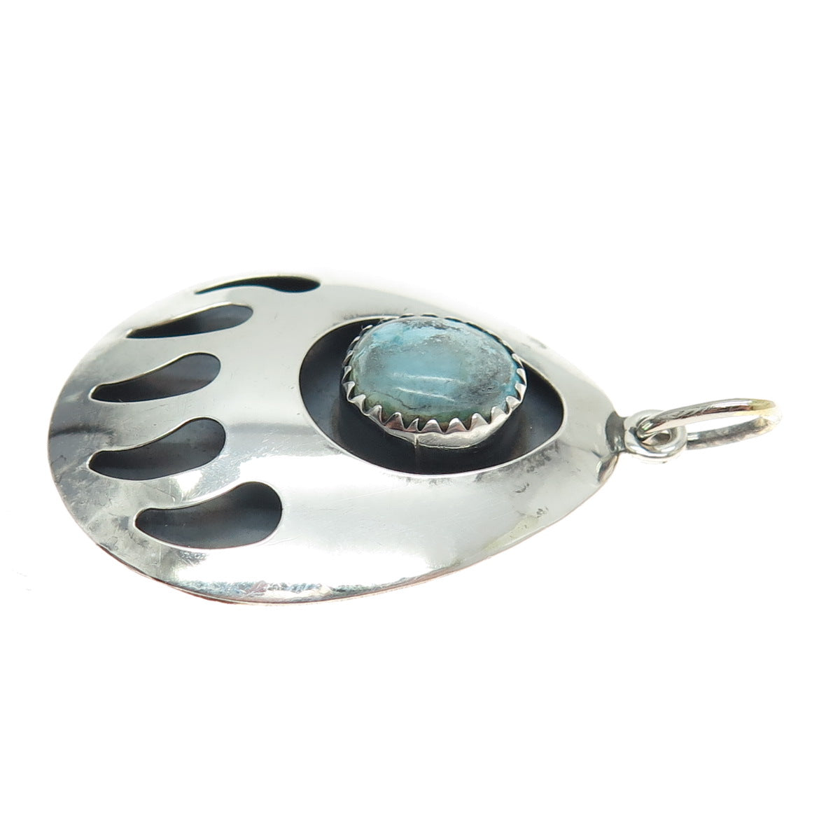 Old Pawn 925 Sterling Silver Vintage Southwestern Turquoise Bear Paw Pendant