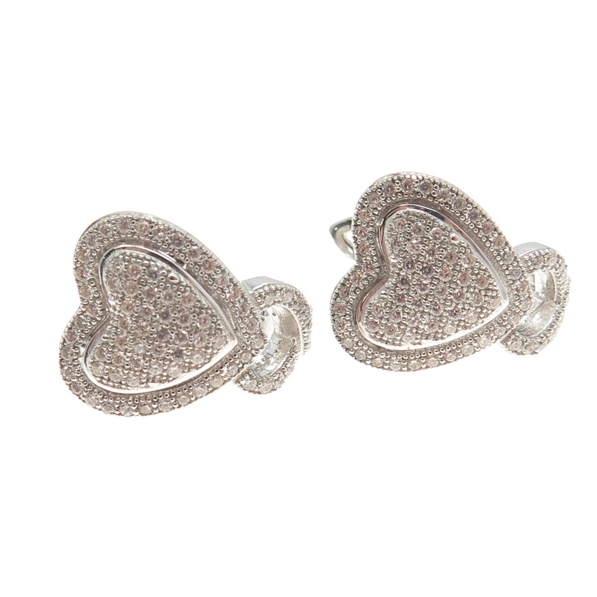 925 Sterling Silver Pave C Z Heart Earrings