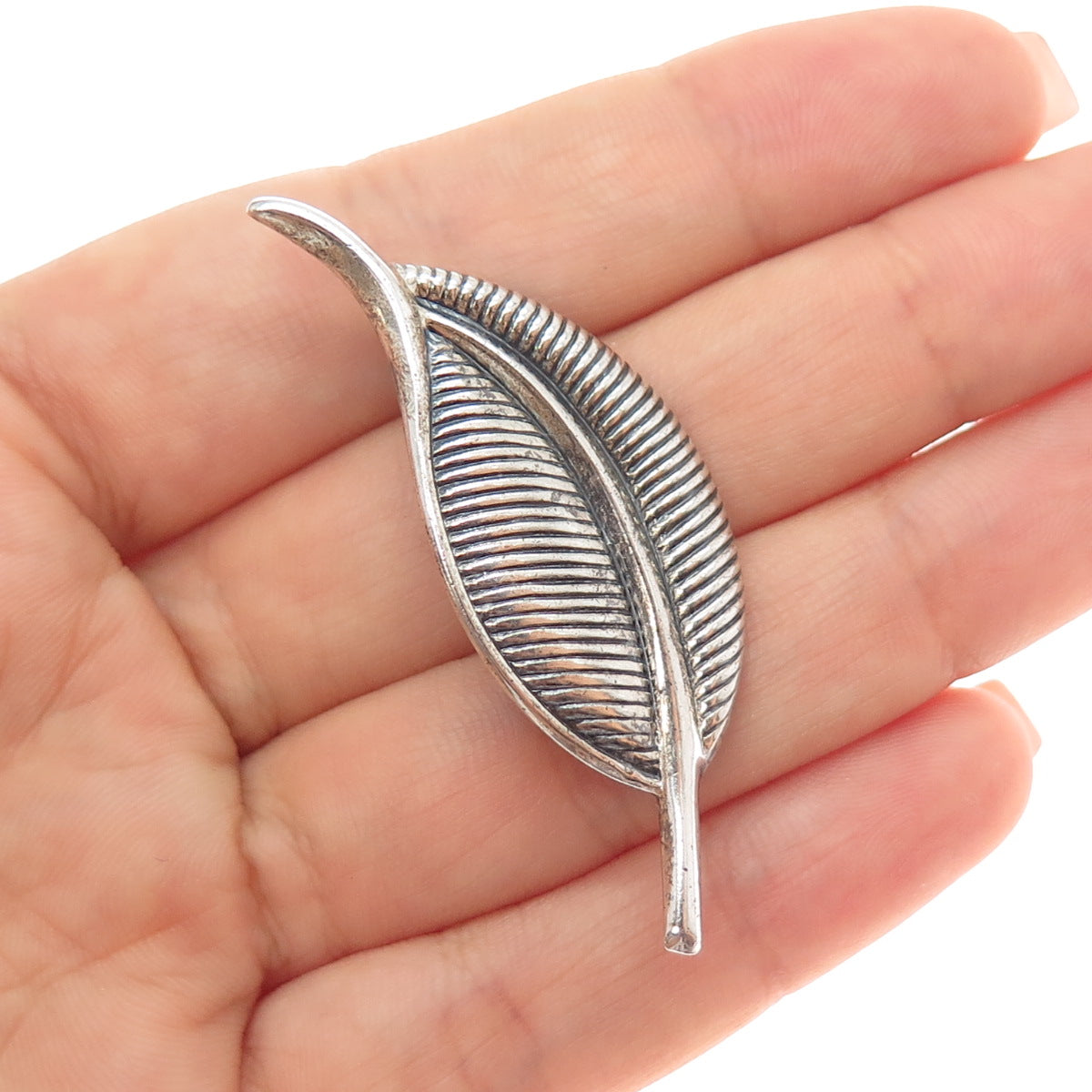 JEWELART 925 Sterling Silver Vintage Modernist Floral Leaf Oxidized Pin Brooch