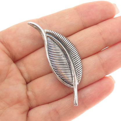 JEWELART 925 Sterling Silver Vintage Modernist Floral Leaf Oxidized Pin Brooch