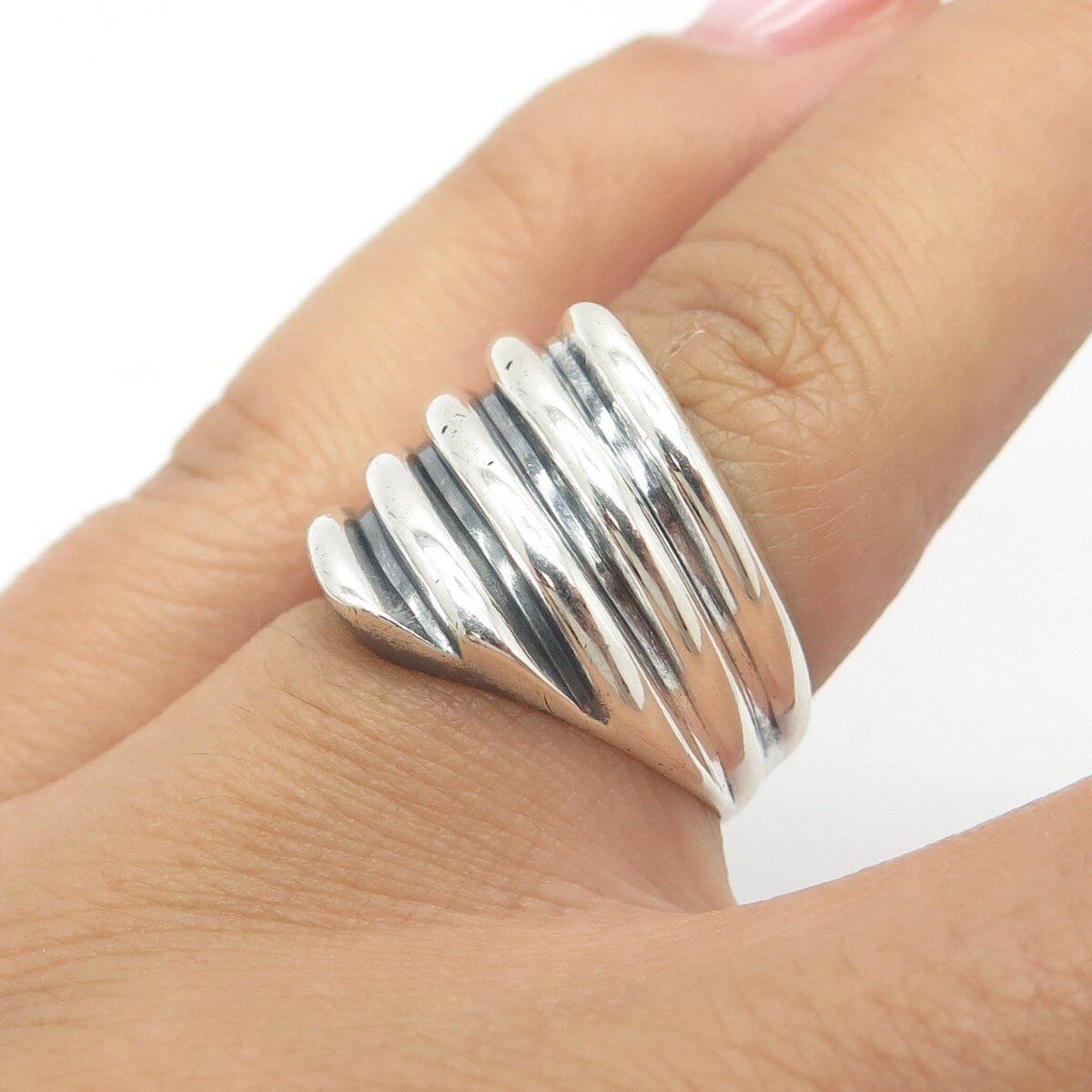 925 Sterling Silver Vintage Ribbed Wide Ring Size 5.75