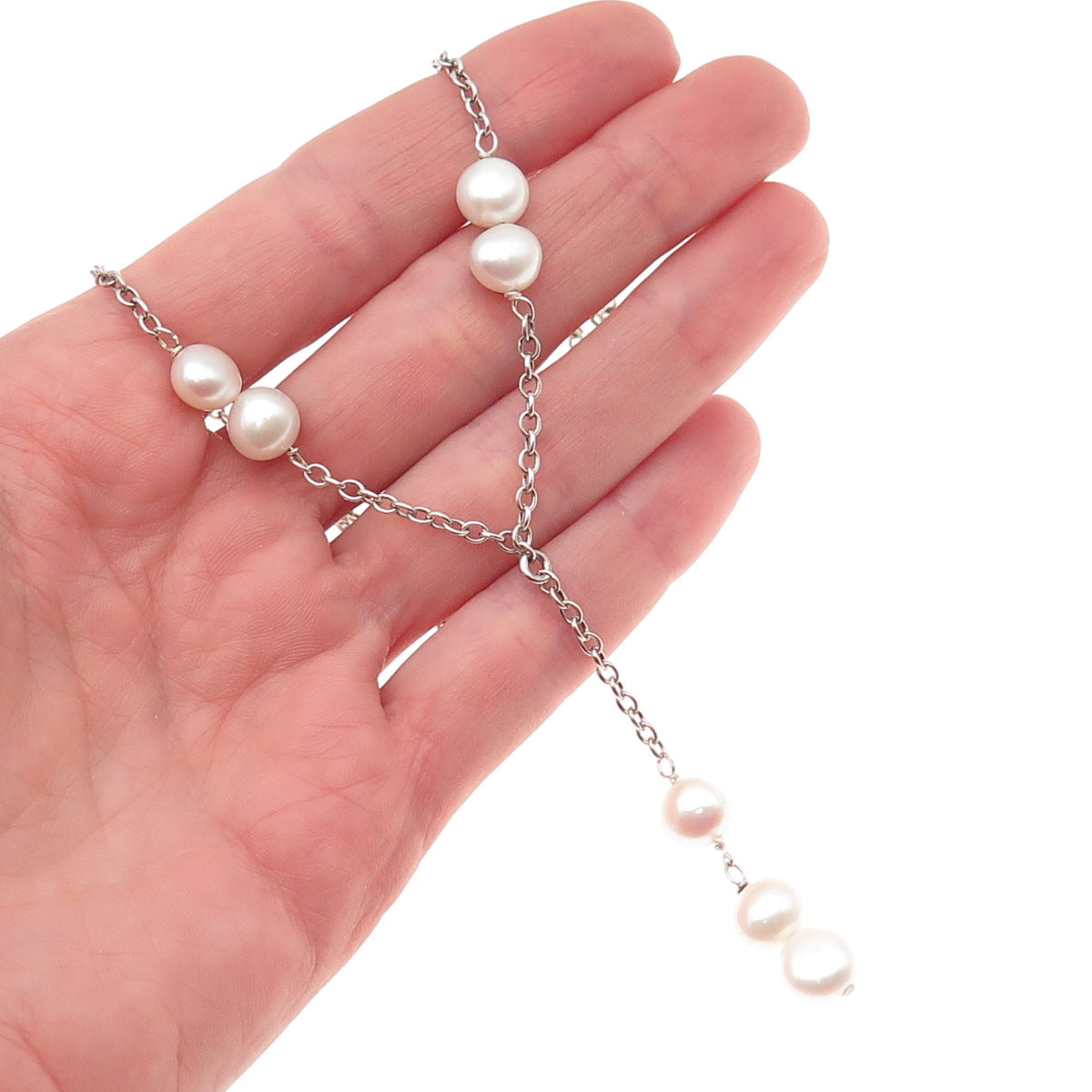 925 Sterling Silver Vintage Real Pearl Cable Chain Necklace 16-18"