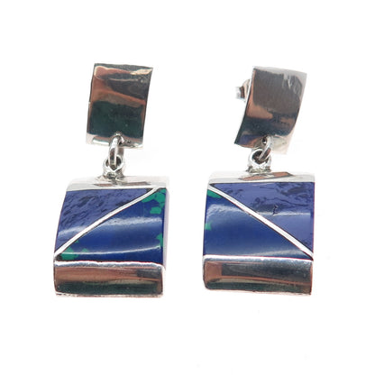 950 Silver Vintage Mexico Real Azurite Modernist Dangle Earrings