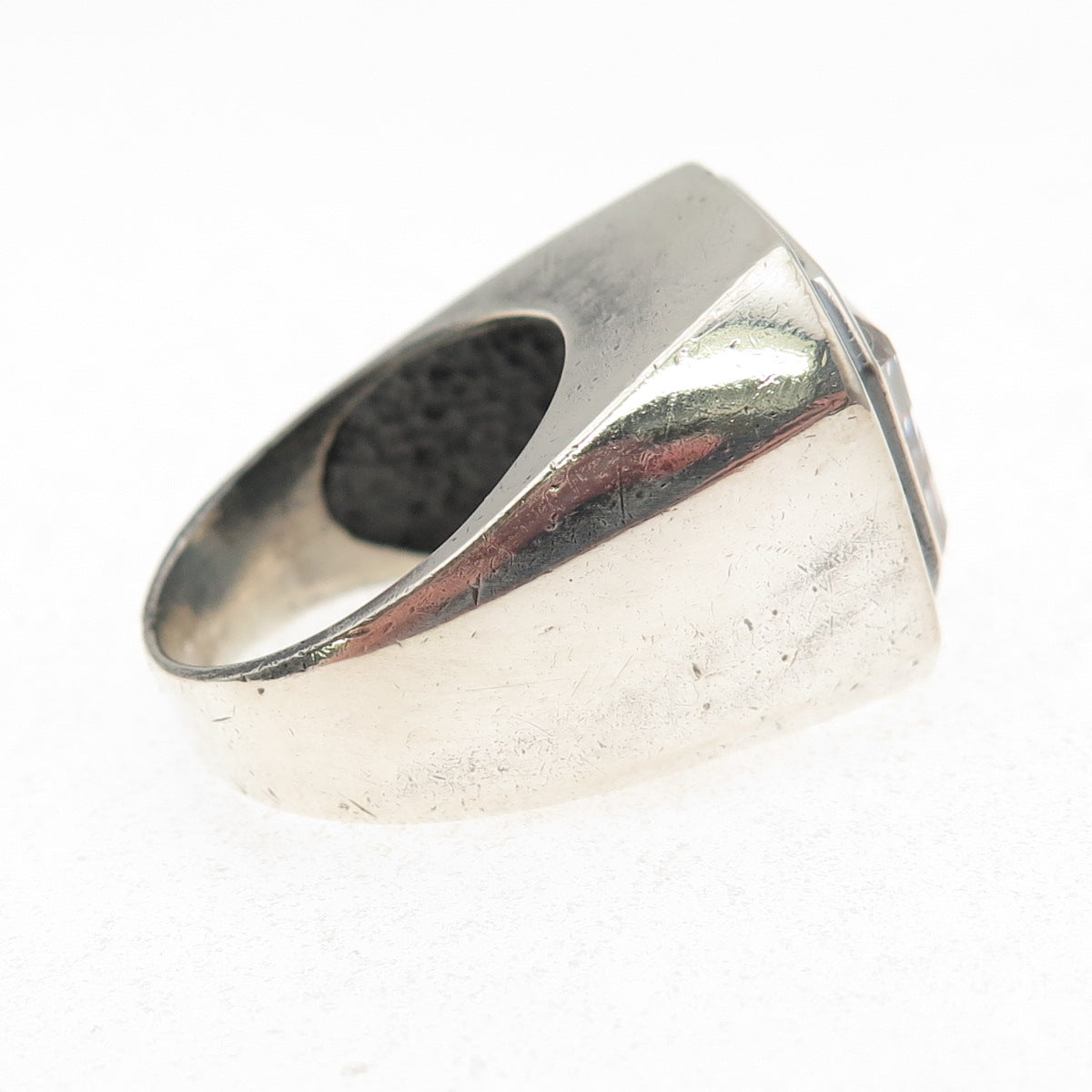 925 Sterling Silver Vintage Emerald-Cut C Z Modernist Oxidized Ring Size 6.75