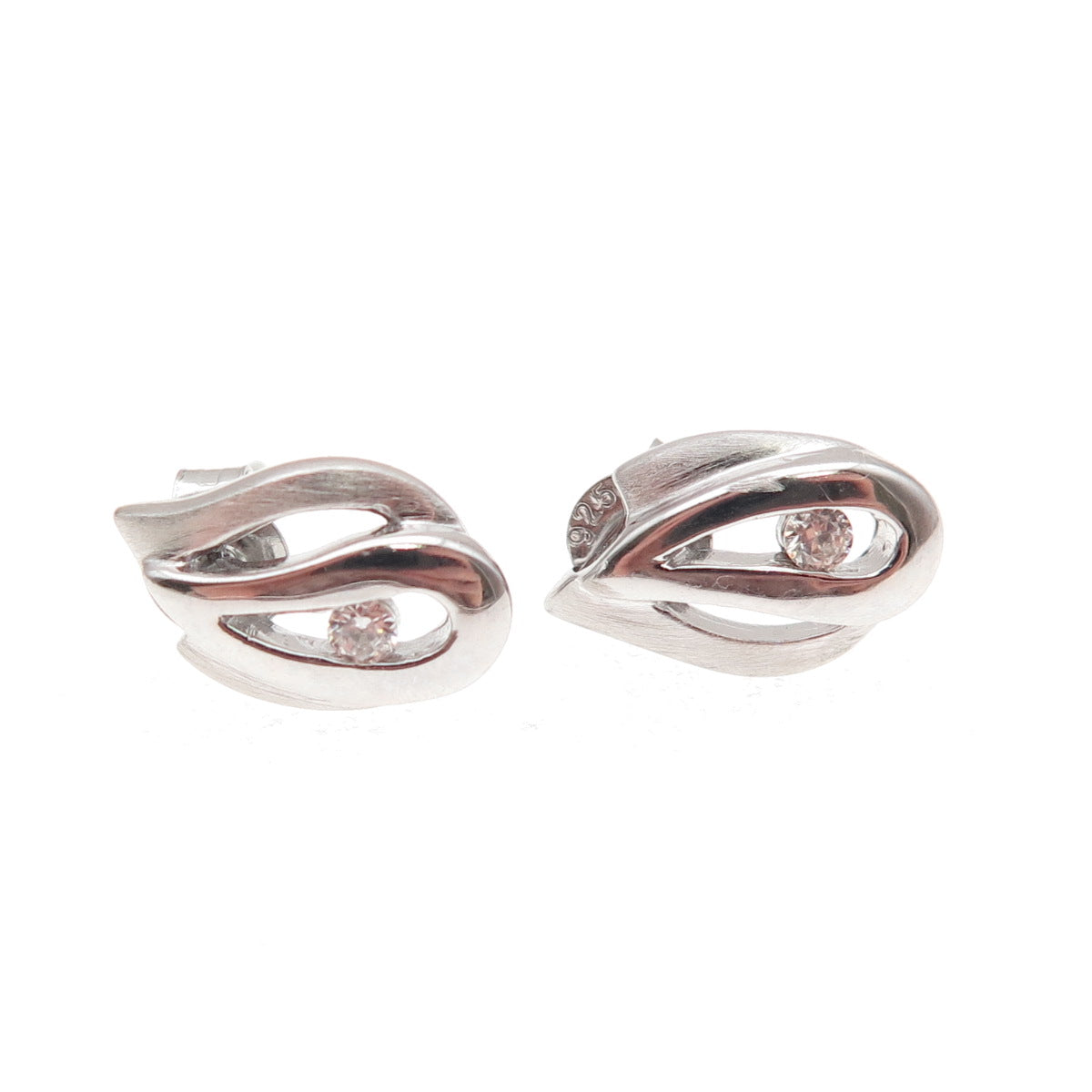 925 Sterling Silver Round-Cut C Z Teardrop Stud Earrings