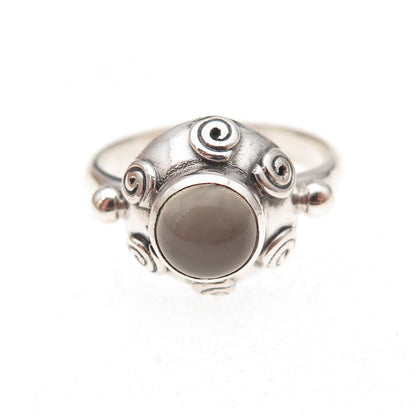 925 Sterling Silver Vintage Real Moonstone Spiral Oxidized Ring Size 7.5