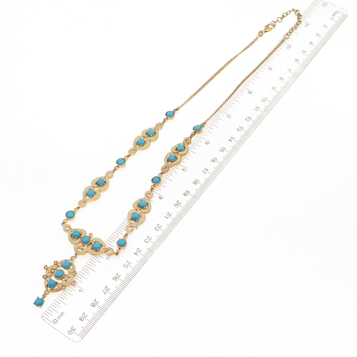 D'Joy 925 Sterling Gold Plated Enamel Real Turquoise White Topaz Necklace 16-18"