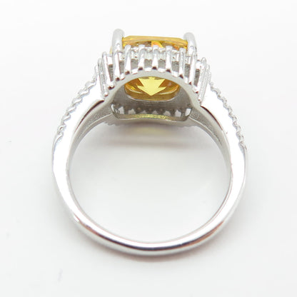 925 Sterling Silver White & Yellow C Z Ring Size 6.25