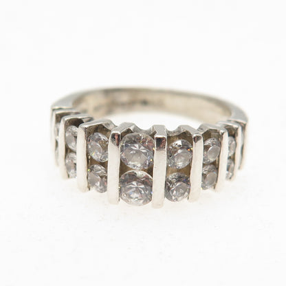925 Sterling Silver Round-Cut C Z Ribbed Ring Size 6