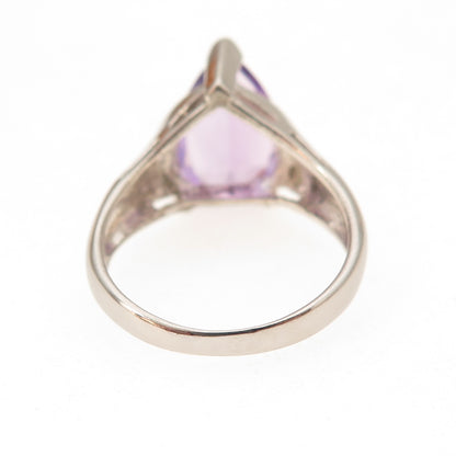 Han 925 Sterling Silver Vintage Real Pear-Cut Amethyst Ring Size 6.5