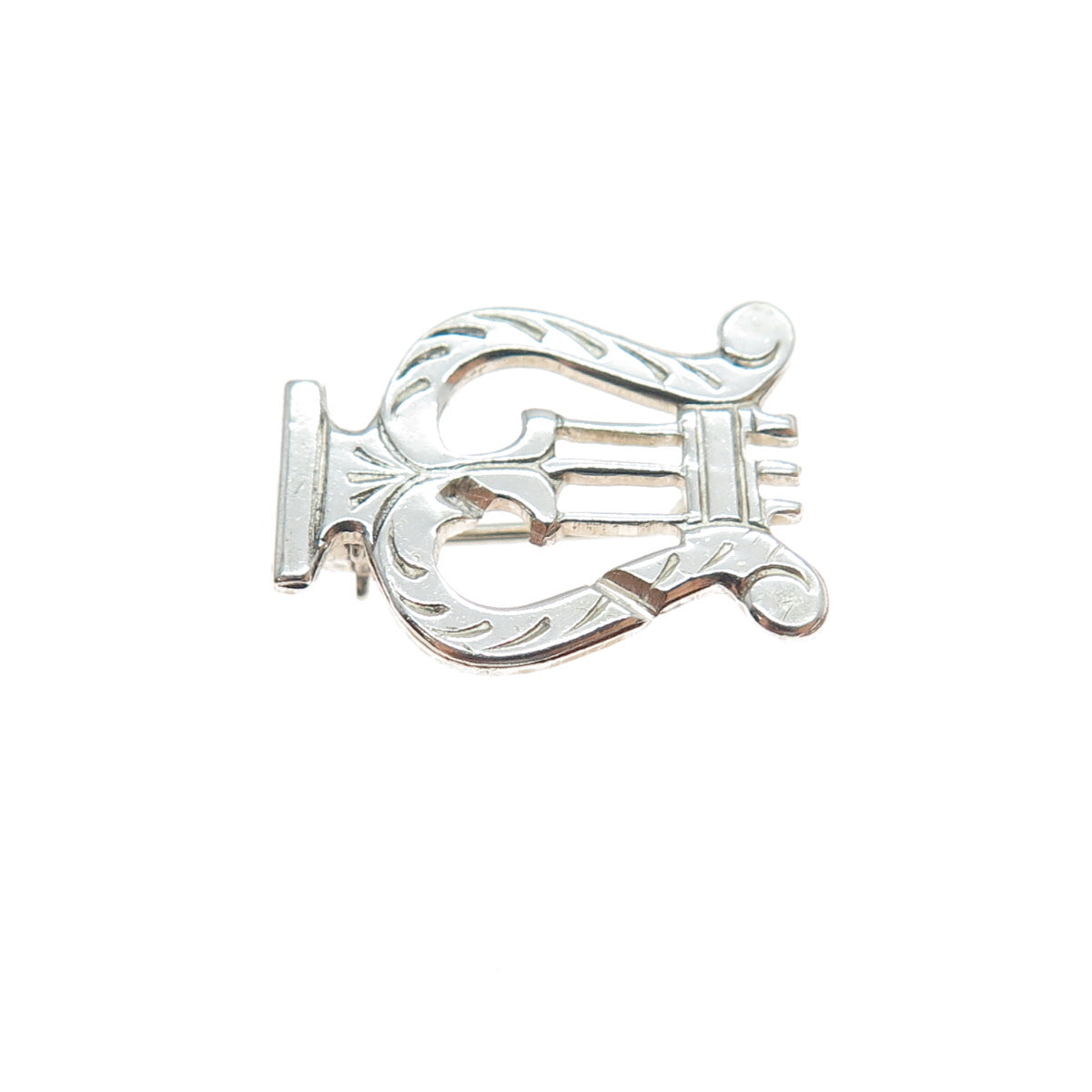 925 Sterling Silver Vintage Harp Music Instrument Mini Pin Brooch
