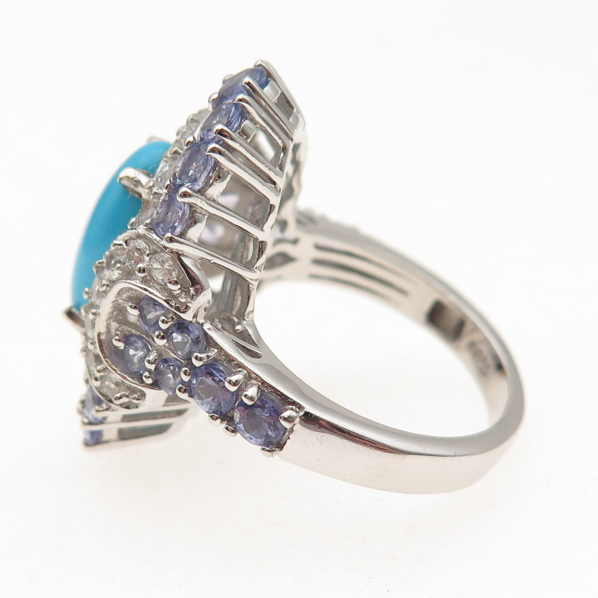 Chuck Clemency 925 Sterling Real Turquoise Tanzanite White Topaz Ring Size 8.25