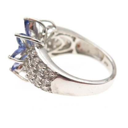 Chuck Clemency 925 Sterling Real Tanzanite & White Topaz Floral Ring Size 8.25